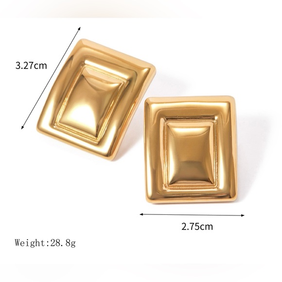 18K Gold Plated Rectangular Earrings*Old Money Style*Statement Earrings - Picture 10 of 10